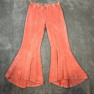 Chatoyant Mineral Wash Soft Pants High Rise Bell Bottom Elastic Waist Womens M